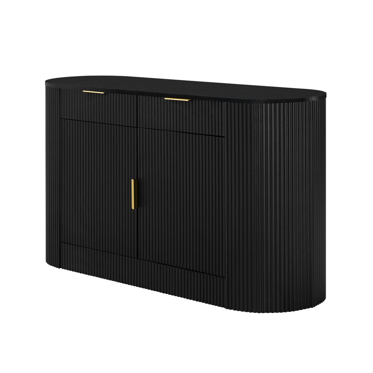 variant-group:rf-n711p345168b|Roomfitters 55.1" Oval Sideboard Buffet Cabinet with 2 Drawers & Wine Rack, Mid-century Modern Fluted Accent for Dining, Black