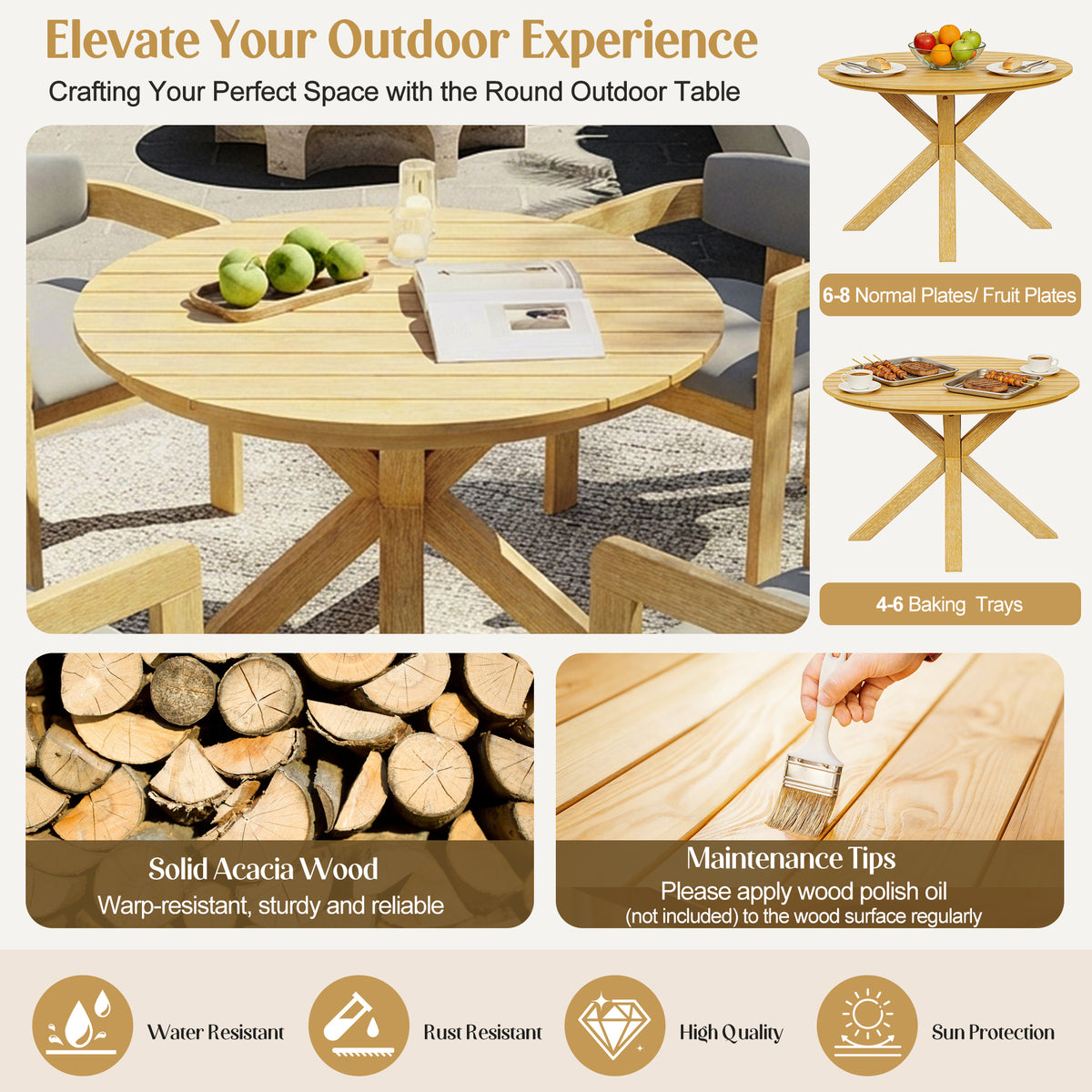 variant-group:rf-n704g201258l|Roomfitters 5-Piece Outdoor Acacia Wood Round Dining Set with Ergonomic Barrel Armchairs Gray Cushions