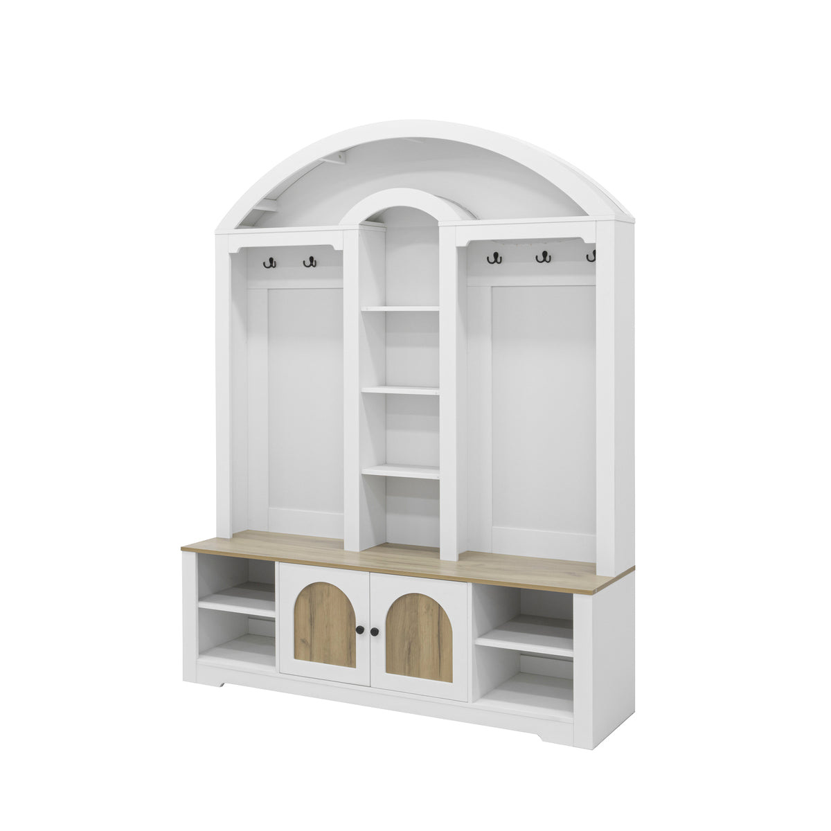 variant-group:rf-n724sj000158aak|Roomfitters Multi-Functional Curved Entrance Wardrobe, Hall Tree, White & Walnut
