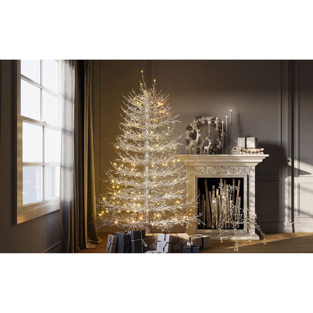 Roomfitters Pre-Lit Aspen Fir Christmas Tree 6FT, Hinged Snow-Flocked Artificial Holiday Tree with Warm Lights, 623 Tips, White Roomfitters