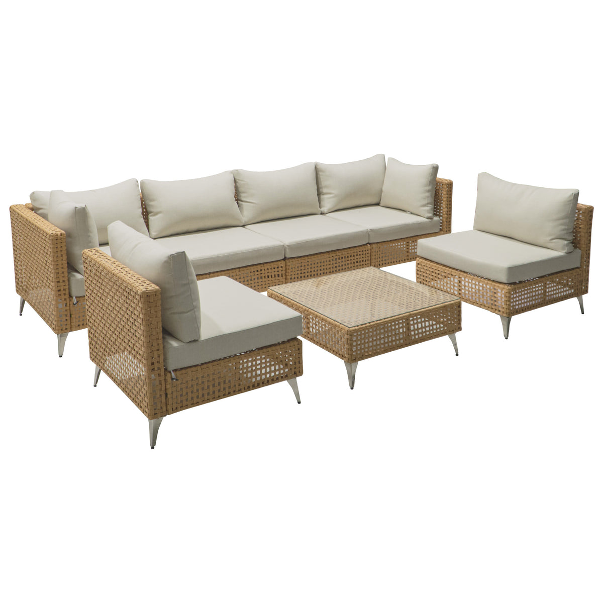 variant-group:rf-n707s000011z|Roomfitters 7-Piece Wicker Patio Furniture Set, Outdoor Sectional Sofa with Water-Resistant Cushions, Table, Natural