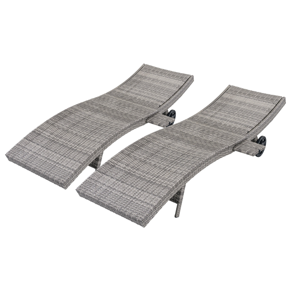 variant-group:rf-n707p395515e|Roomfitters 80"W Patio Chaise Lounge Chairs Set of 2 with Wheels, Folding Table, Adjustable Rattan Loungers, Grey