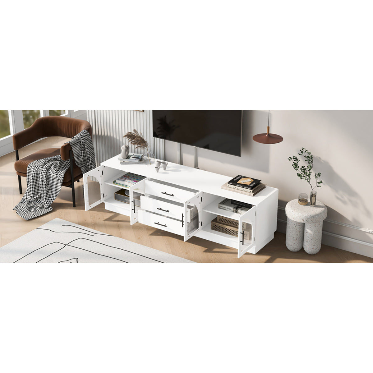 variant-group:rf-n724p284467k|Roomfitters Modern Minimalist TV Stand for up to 75 Inch TV, Entertainment Console Cabinet with Adjustable Shelves, White