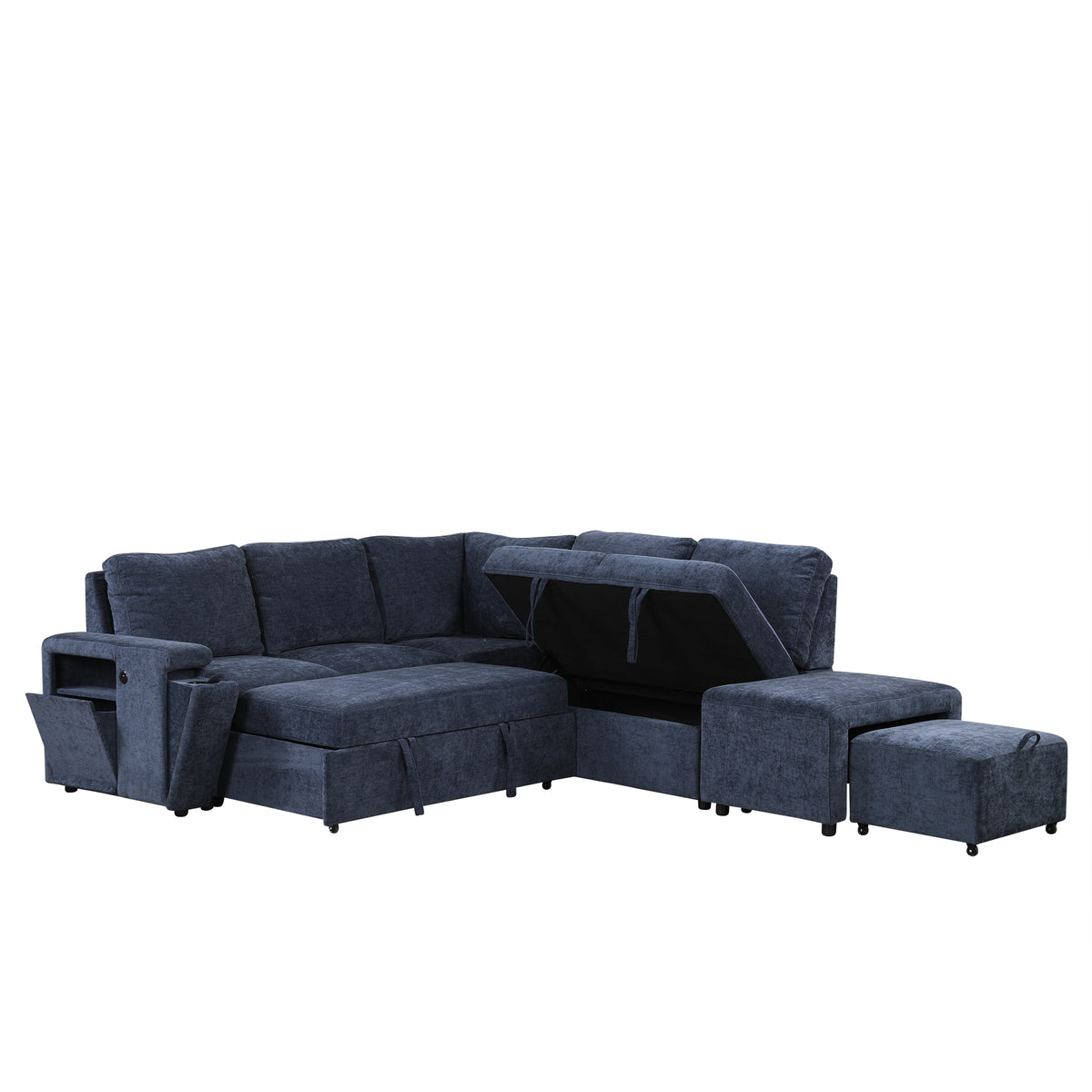variant-group:rf-n711wy000390aac|Roomfitters L-Shaped Padded Modular Sofa with Storage Space, USB Ports, and Cup Holders on the Armrests, Suitable for Living Rooms, Offices, and Apartments, Blue