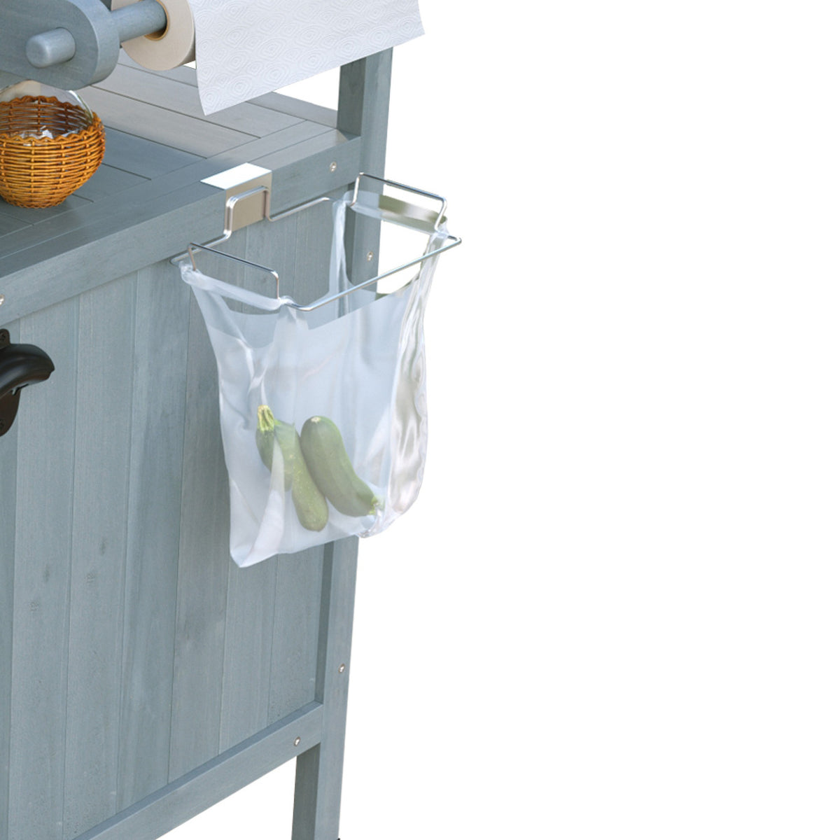 variant-group:rf-n707p228272g|Roomfitters 40.5" Outdoor Grill Cart with Stainless Steel Top, Wood Storage Cabinet, Drop Leaf, Rolling Cart, Blue Grey