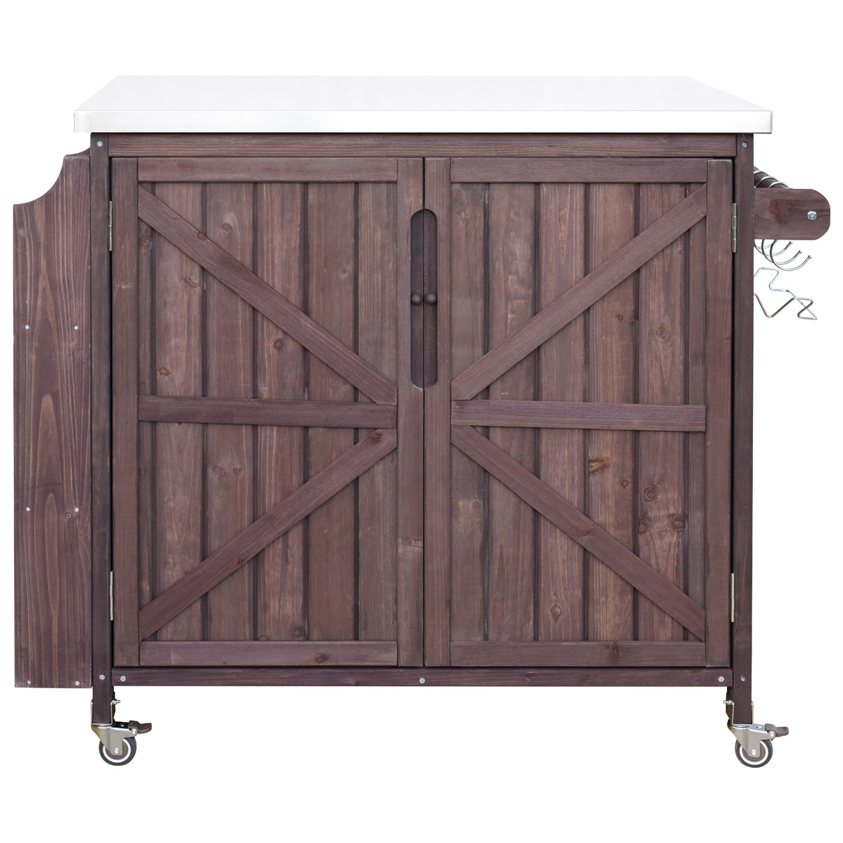 variant-group:rf-n707p370287z|Roomfitters 42.1" Grill Cart, Outdoor Kitchen Island with Stainless Steel Top, BBQ Prep Station with Spice Rack, Dark Brown
