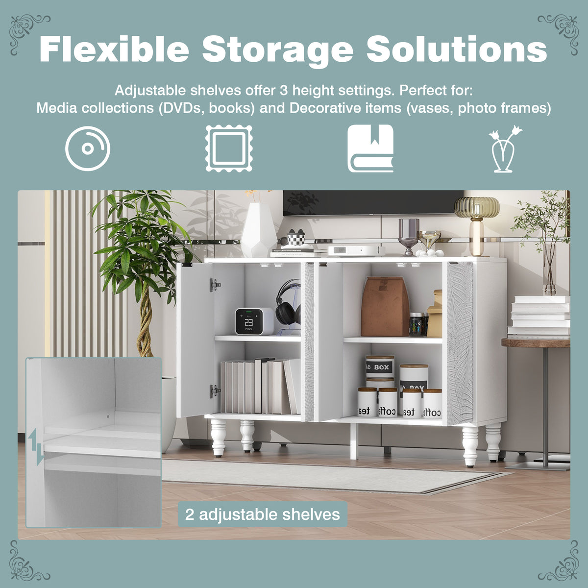 variant-group:rf-n724p233372k|Roomfitters Modern TV Stand for up to 43 Inch TV, Entertainment Console with Storage Compartments and Wood Legs, White