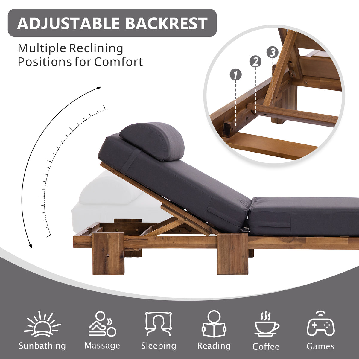 variant-group:rf-n711wy000473aae|Roomfitters 78.8" Outdoor Patio Chaise Lounge Chair with Adjustable Backrest and Side Table for Poolside & Garden, Dark Gray
