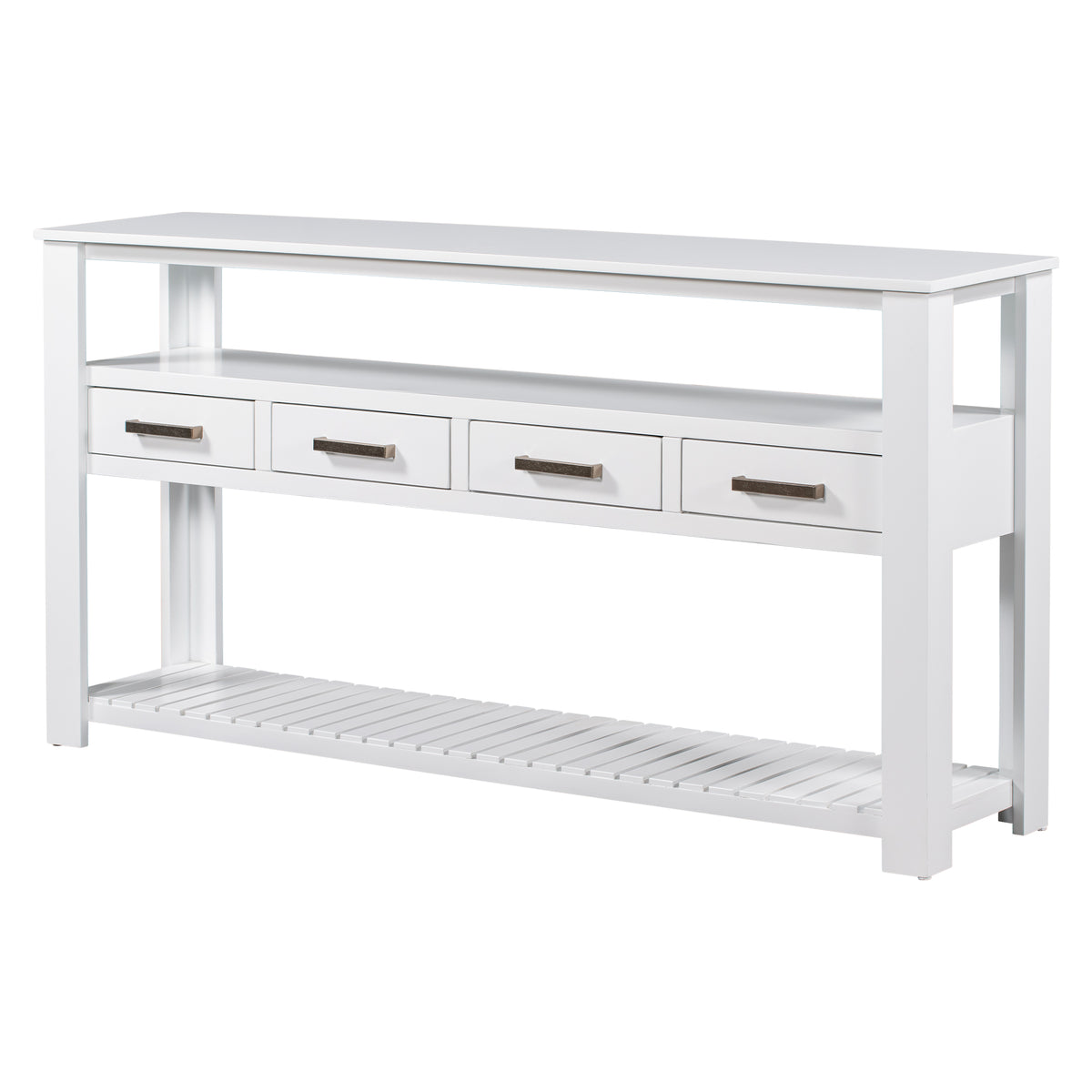 variant-group:rf-n711p410406k|Roomfitters 61.5" Entryway Table with 4 Drawers, 3-Tier Console Sofa Table with Open Shelves for Hallway, White