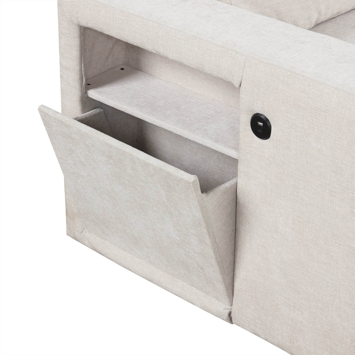 variant-group:rf-n711wy000390aaa|Roomfitters L-Shaped Padded Modular Sofa with Storage Space, USB Ports, and Cup Holders on the Armrests, Suitable for Living Rooms, Offices, and Apartments, Beige