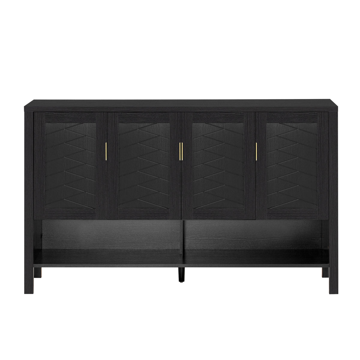 variant-group:rf-n711p345165b|Roomfitters Sideboard Buffet Cabinet with 4 Door Mid-century Modern Geometric Storage and Open Shelf for Kitchen & Dining, Black