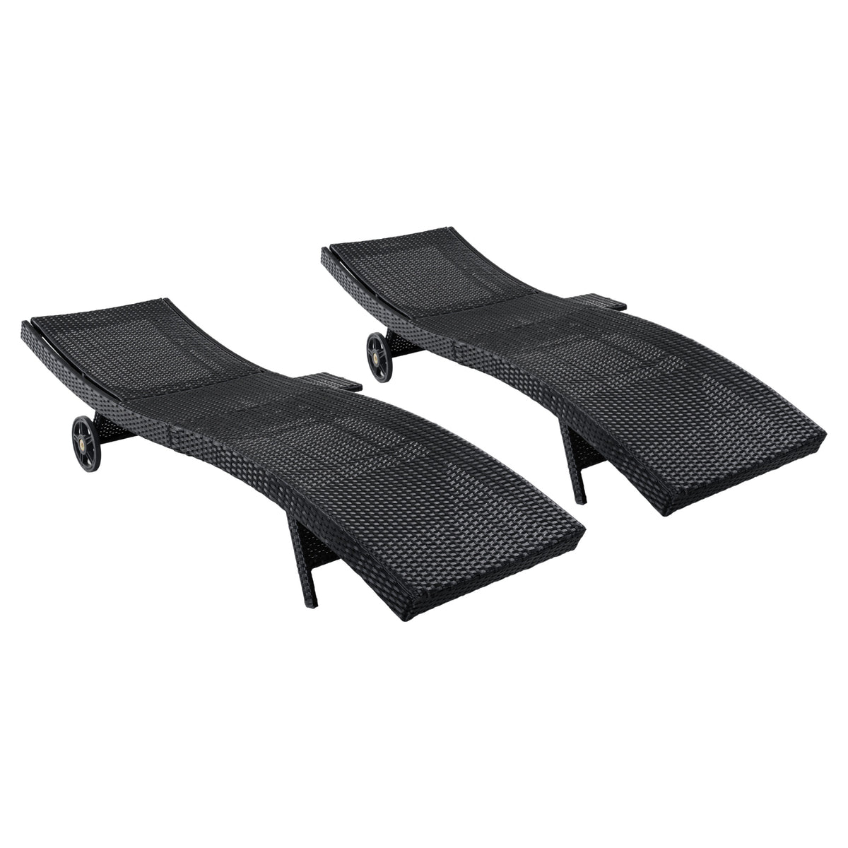 variant-group:rf-n707p395515b|Roomfitters 80"W Patio Chaise Lounge Chairs Set of 2 with Wheels, Folding Table, Adjustable Rattan Loungers, Black