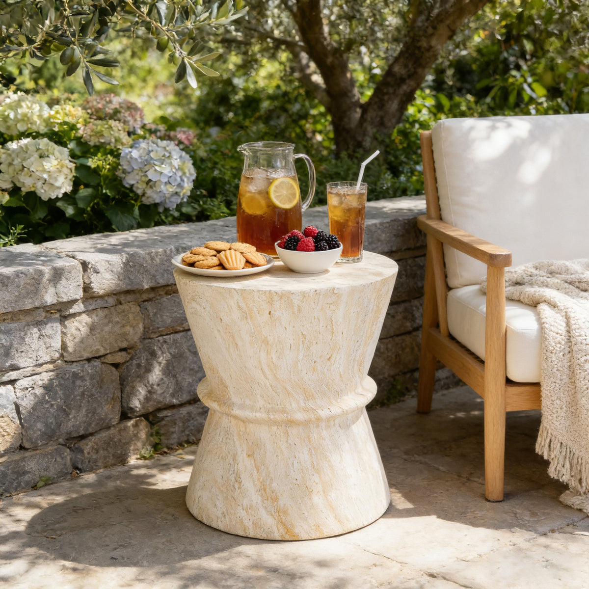 variant-group:rf-n711p422072m|Roomfitters Mid-Century Beige Hourglass Outdoor Side Table, Lightweight Concrete Accent Table, Modern MgO Garden End