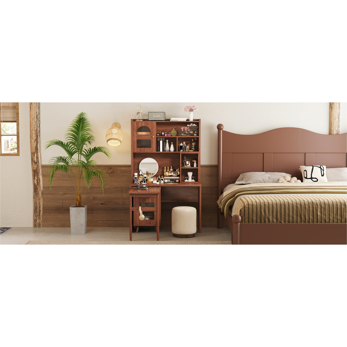 variant-group:rf-n733s363716d|Roomfitters Rotating L-Shaped Computer Desk with Shelves and Storage, 90° Swivel Office Writing Desk, Walnut