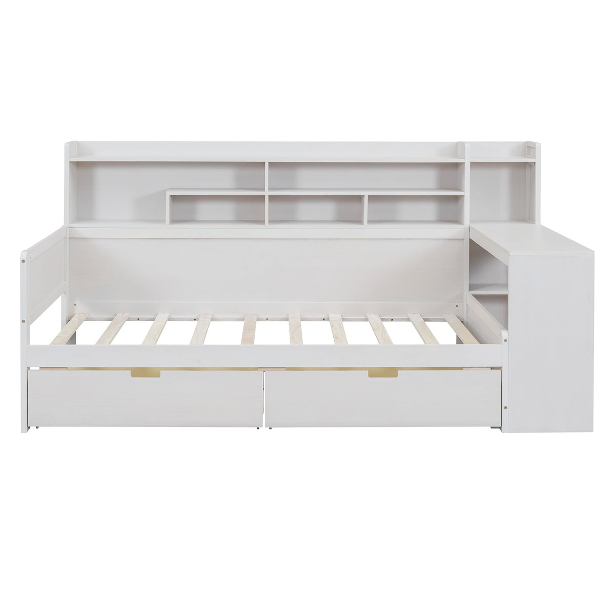 variant-group:rf-n733s241484k|Roomfitters Wooden Twin Size Daybed with Storage Shelves, Multi-functional Bed with Two Storage Compartments and Study Desk, Antique White