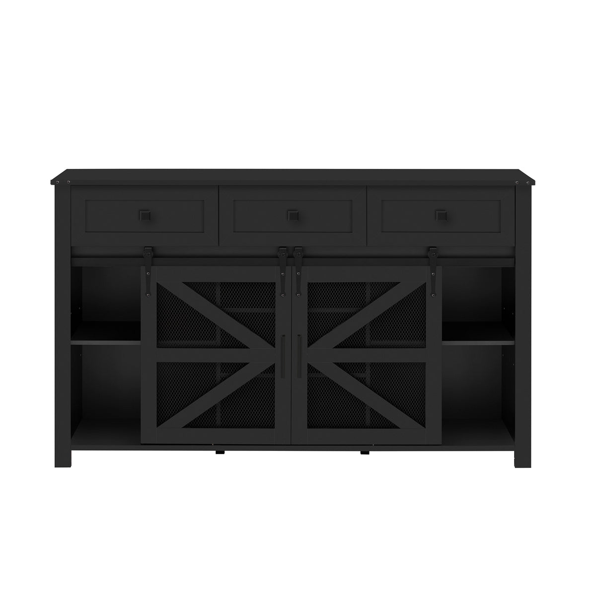 variant-group:rf-n711p347384b|Roomfitters 55" Sideboard Buffet Cabinet with 3 Drawers and Sliding Barn Doors, Farmhouse Storage for Kitchen & Dining, Black