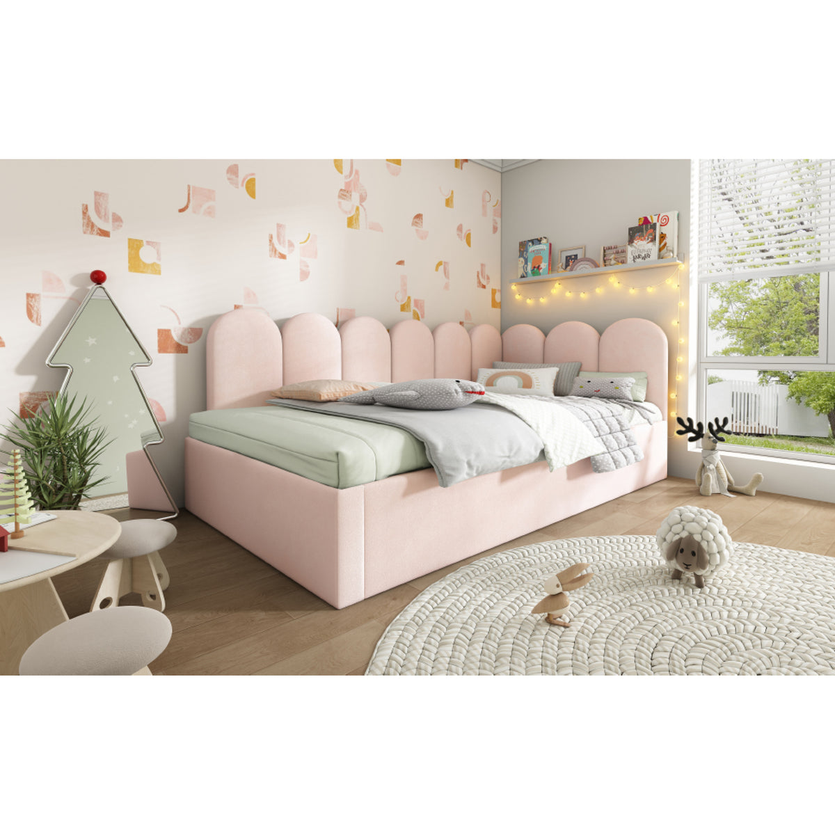 variant-group:rf-n736aa20362122p|Roomfitters Velvet Upholstered Twin Daybed with Pull Out Trundle, Sofa Bed with Metal Slat Frame, Pink