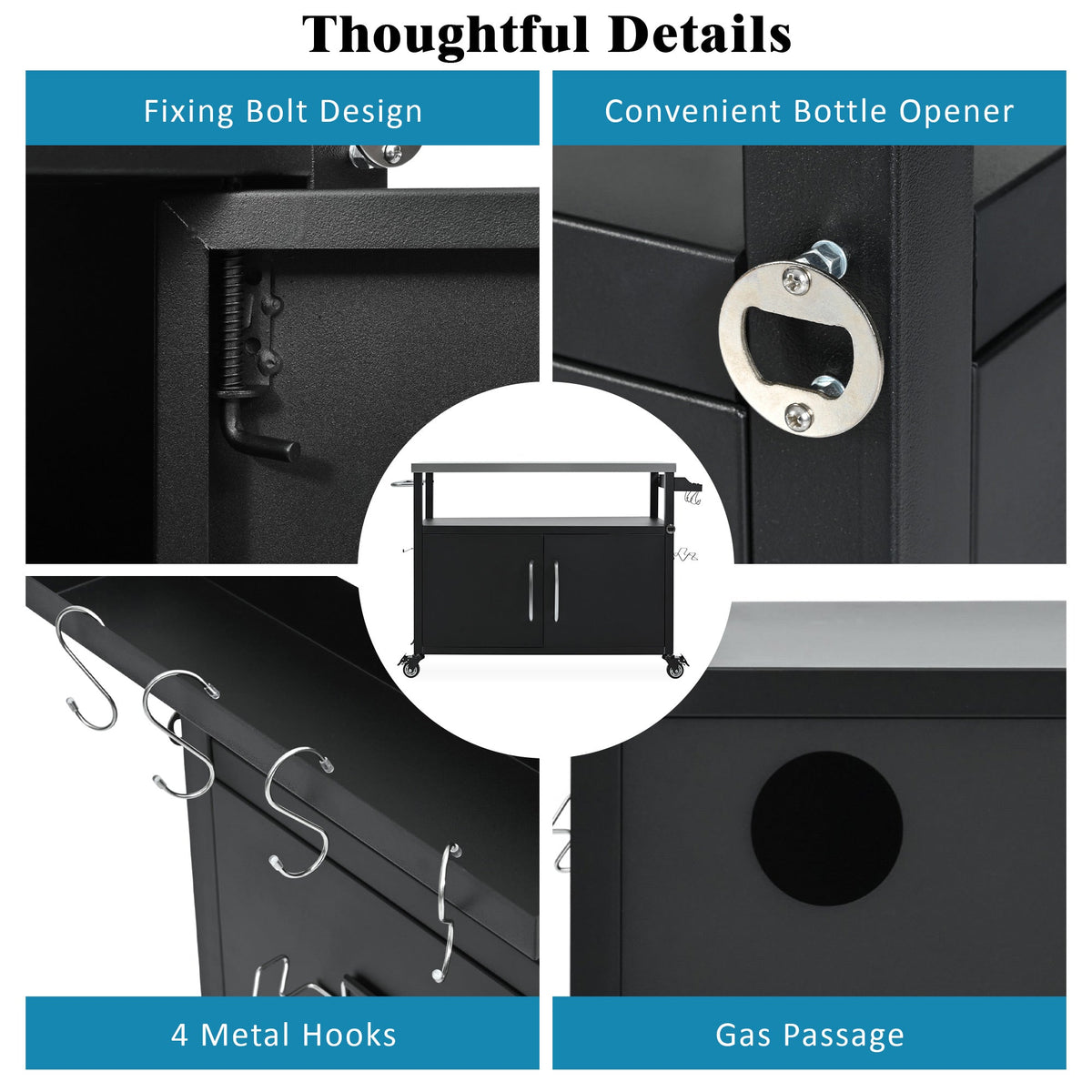 Roomfitters 54.5" Outdoor Kitchen Island with Stainless Steel Top, Rolling Grill Prep Cart with Propane Tank Storage, Black
