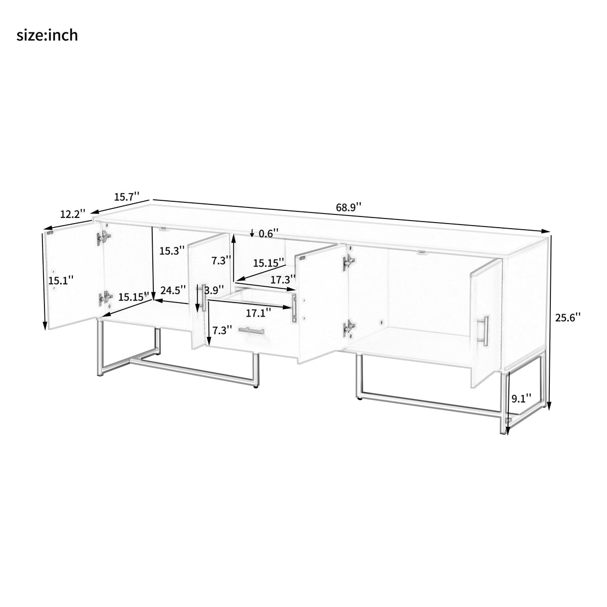 Roomfitters Modern TV Stand for up to 70 Inch TV, Media Cabinet with Drawer, Metal Legs and Safety Features, White Roomfitters