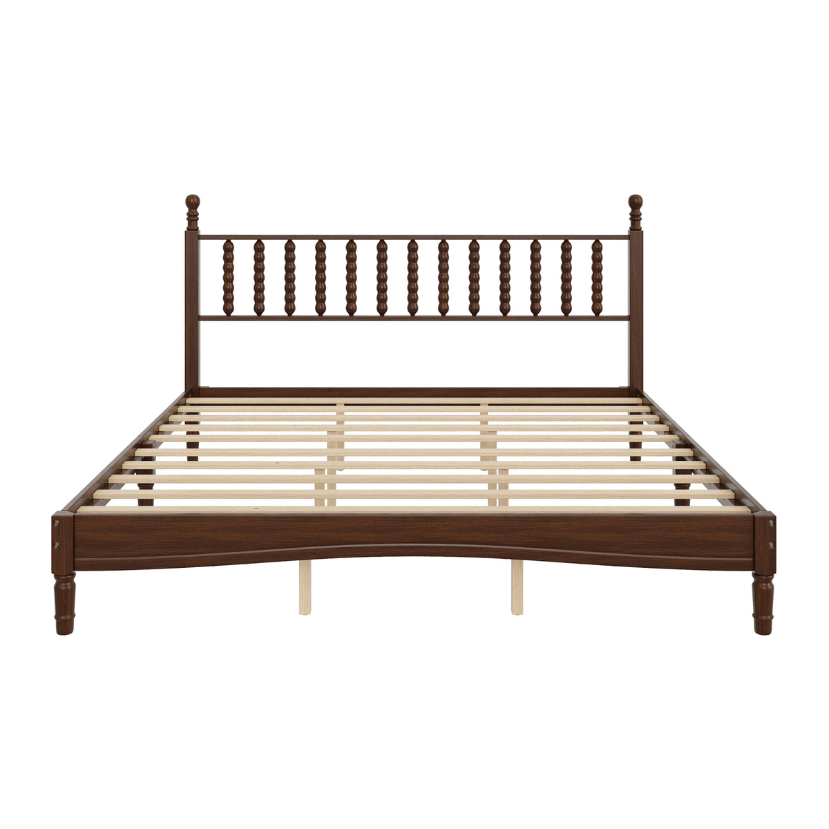 variant-group:rf-n733p338316d|Roomfitters King Wood Platform Bed, Retro Gourd Spindle Headboard with Solid Slat Support, Walnut