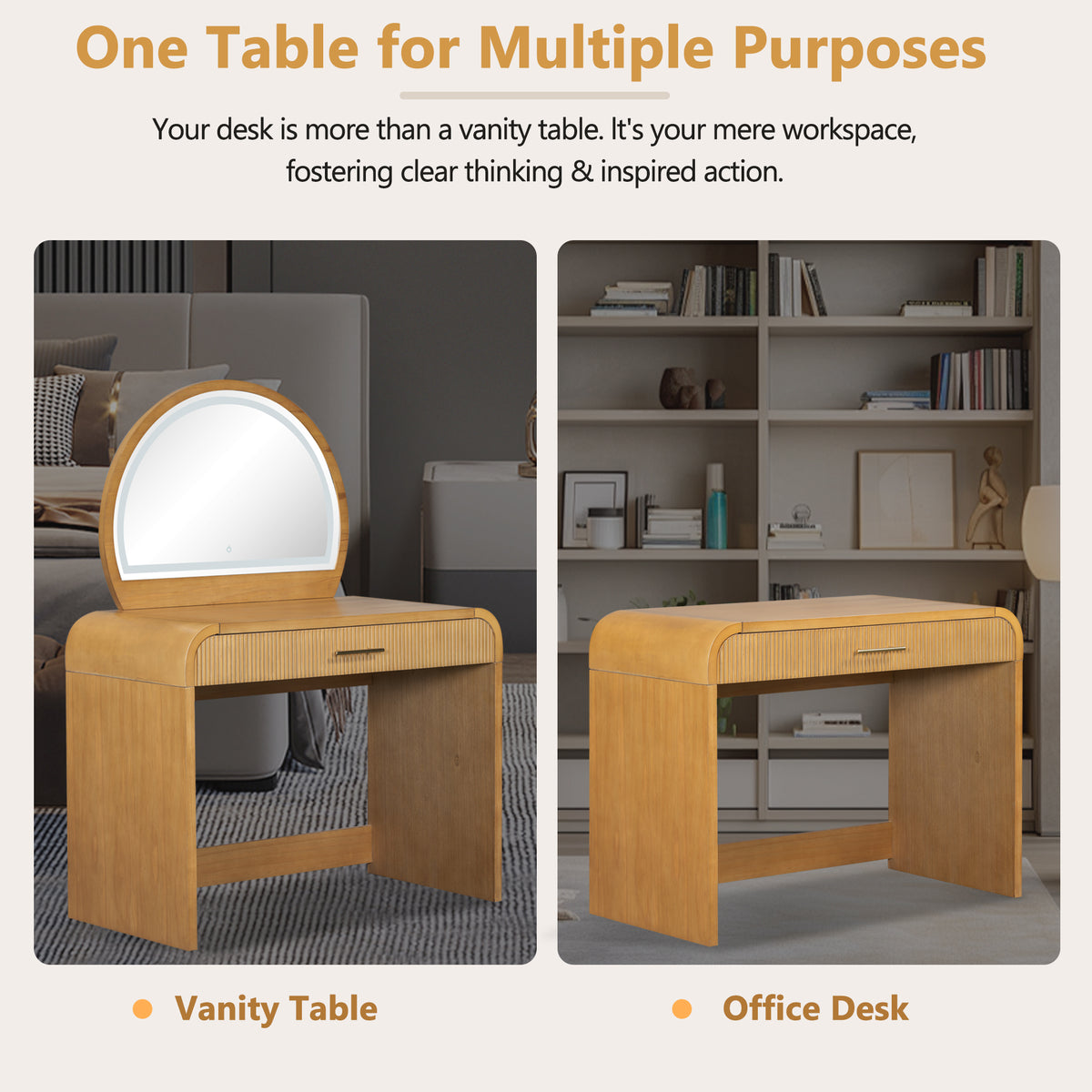 variant-group:rf-n704p196658n|Roomfitters 39-Inch Makeup Vanity Table with Touch Screen Lighted Mirror, Dressing Table with Drawer for Bedroom, Natural