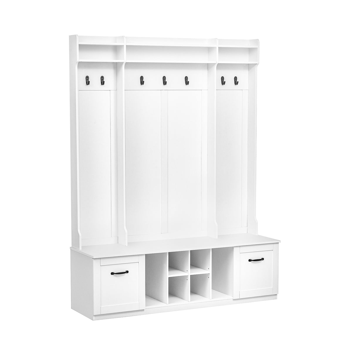 variant-group:rf-n724p235232k|Roomfitters 5-in-1 Entryway Bench with Coat Rack, Hooks, Drawers and Adjustable Shelves, Hall Tree for Hallway or Living Room, White