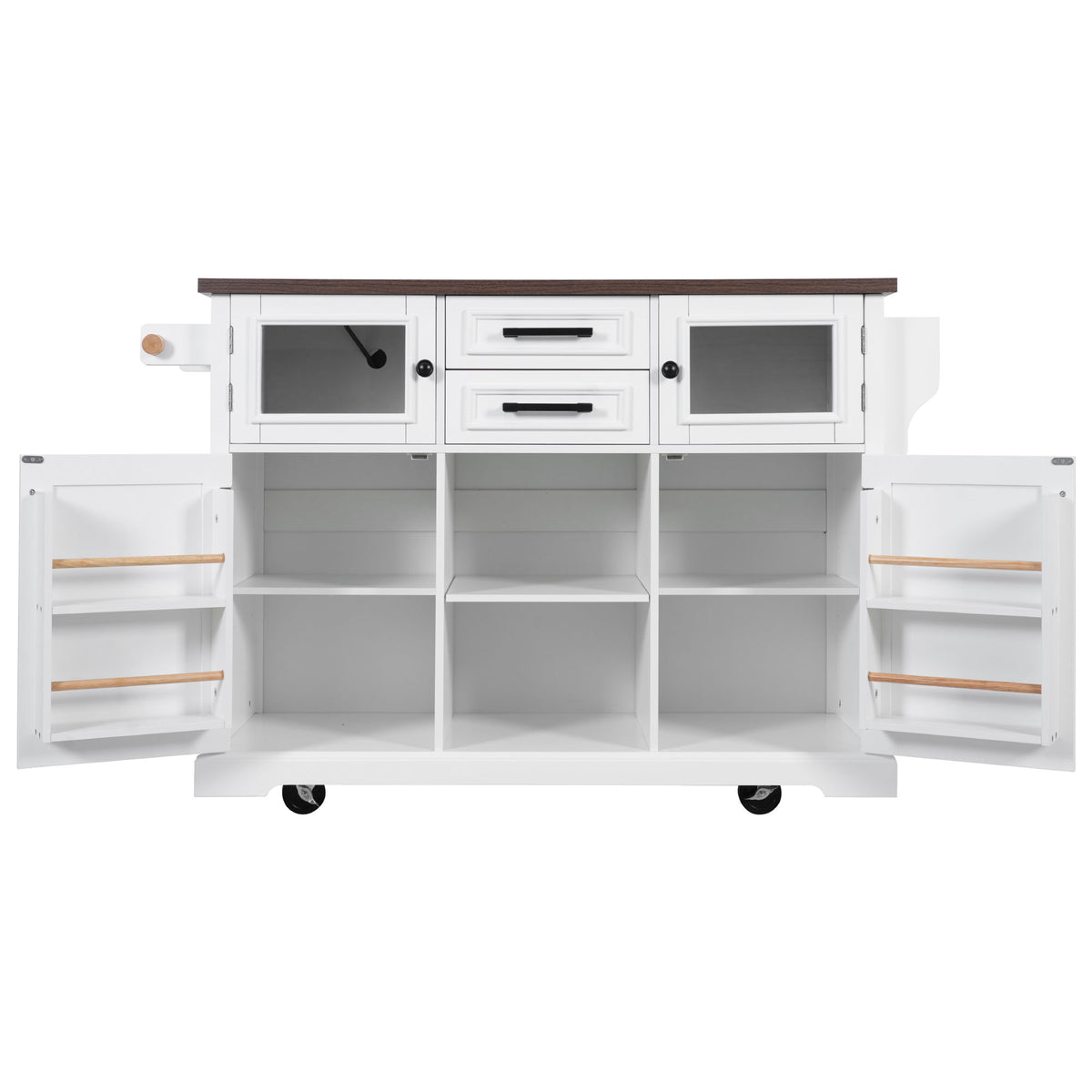 variant-group:rf-n707s300277w|Roomfitters 54.9" Kitchen Island with Drop Leaf, Rolling Kitchen Cart with Barn Door and Glass Door, Storage Cabinet, White