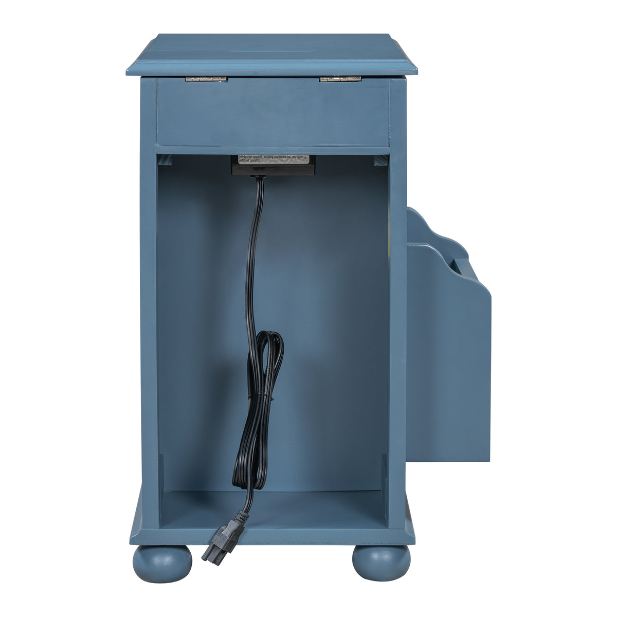 variant-group:rf-n724p293133m|Roomfitters Vintage Sofa Side Table with USB Ports, Flip Top, Cup Holders and Bookshelf Storage for Small Spaces, Navy Blue