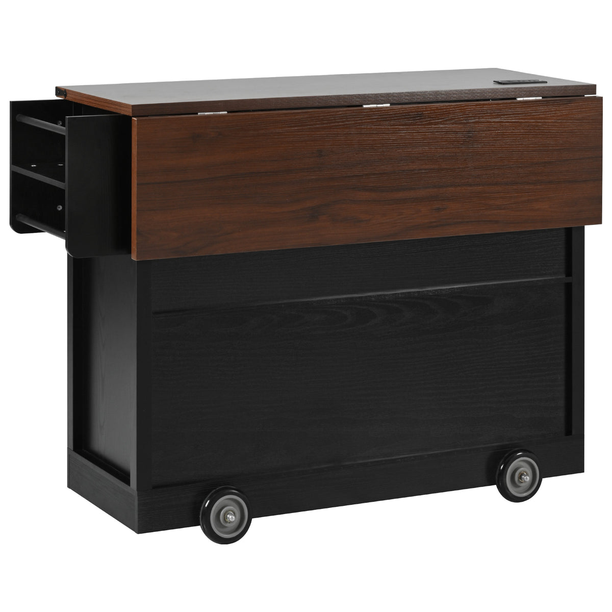 variant-group:rf-n707p349814b|Roomfitters 54" Farmhouse Kitchen Island with Drop Leaf, Power Outlet, Wine Rack, 2 Drawers, 2 Doors, Black