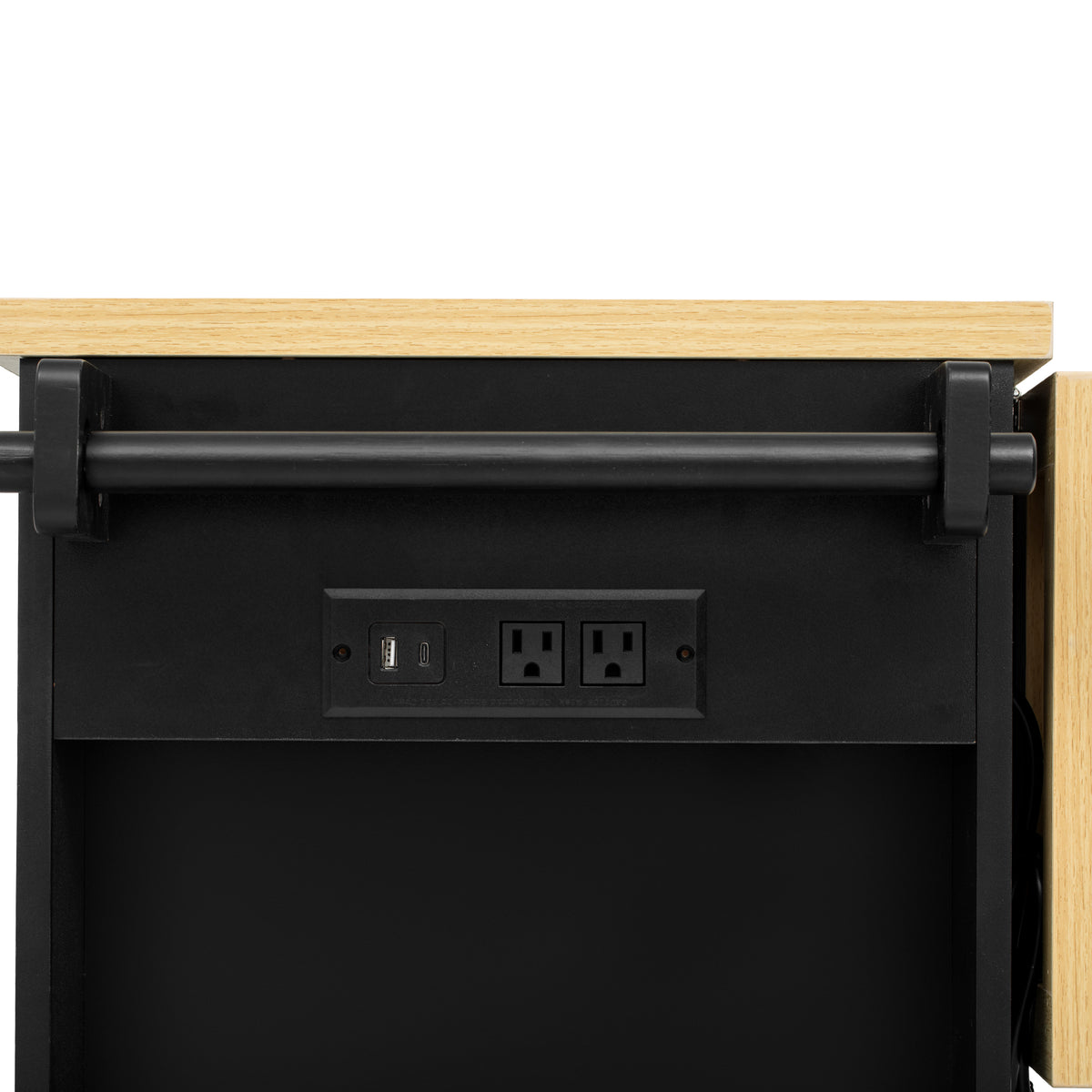 variant-group:rf-n707s307292b|Roomfitters 51" Kitchen Island with Power Outlet and Drop Leaf, Rolling Cabinet with Pull-Out Trash Can Drawer, Black