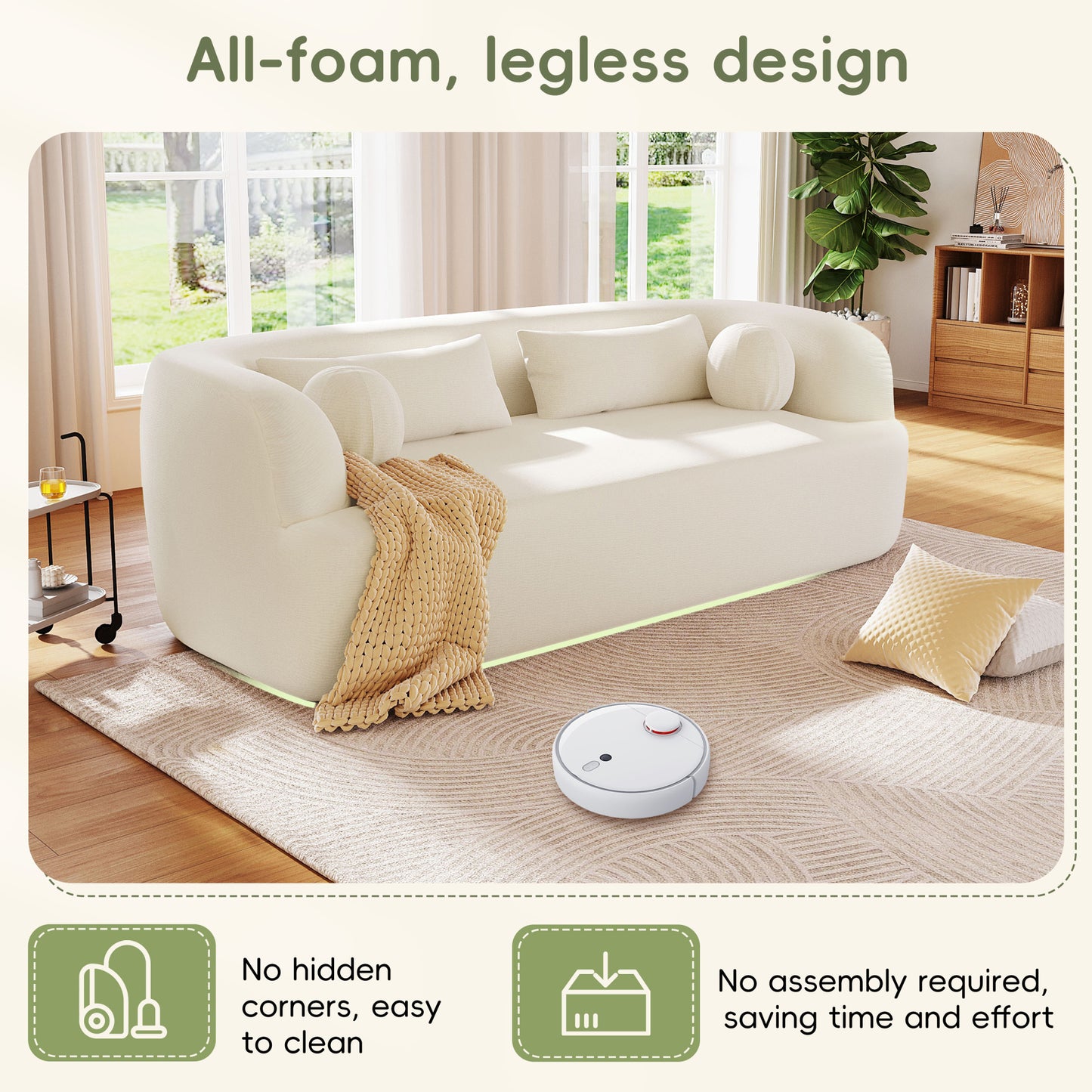variant-group:rf-n723p404465a|Roomfitters 86 Inch Modern Curvy Sofa, 3-Seater Rounded Upholstered Couch with Plush Throw Pillows for Living Room, Beige
