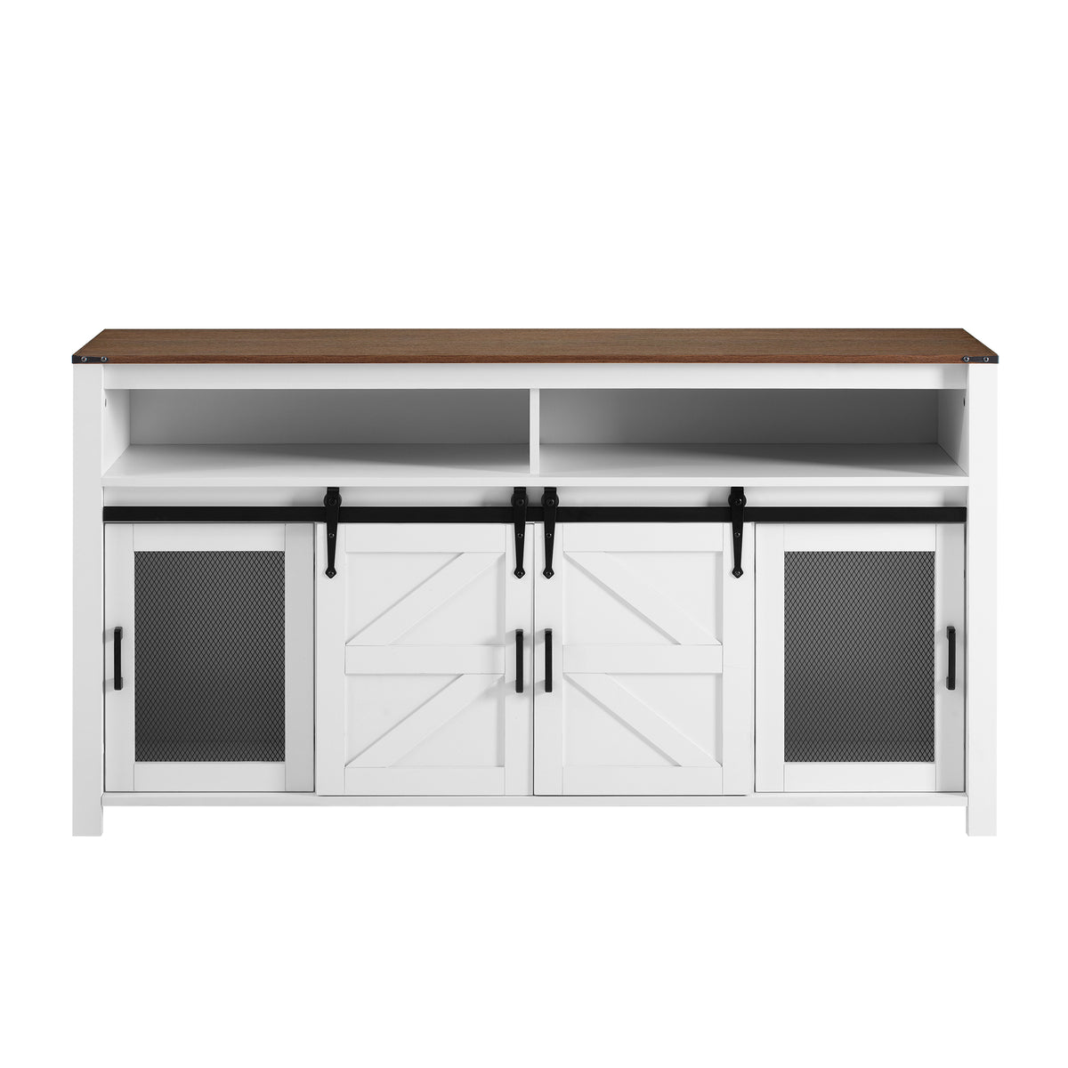 variant-group:rf-n711p347388k|Roomfitters 59.3" Sideboard Buffet Cabinet with Sliding Barn Doors, Modern Farmhouse Storage for Kitchen & Dining, Brown+White
