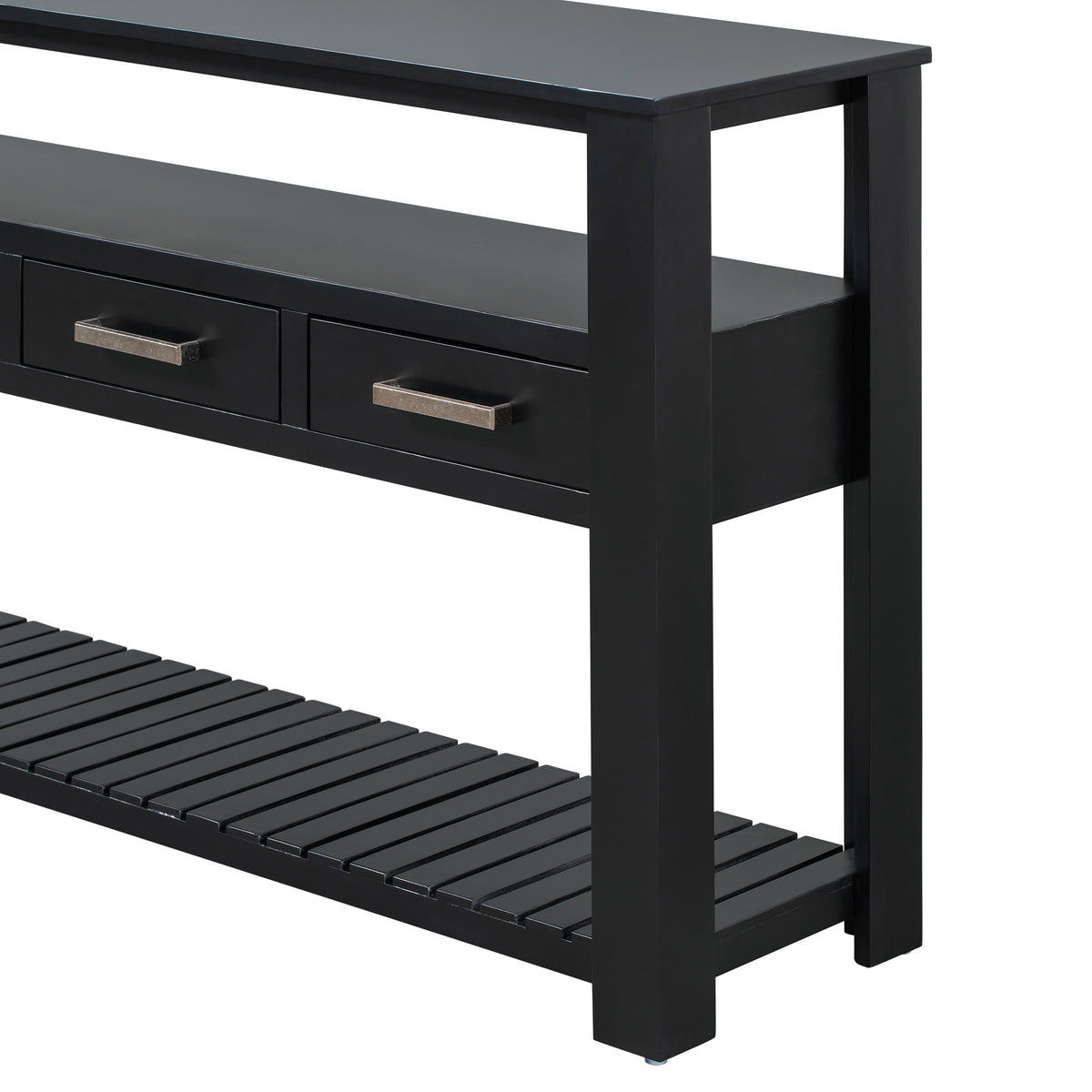 variant-group:rf-n711p410406b|Roomfitters 61.5" Entryway Table with 4 Drawers, 3-Tier Console Sofa Table with Open Shelves for Hallway, Black