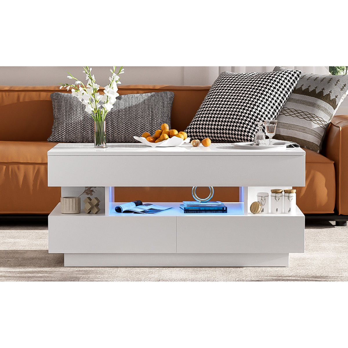 variant-group:rf-n724p290058k|Roomfitters Lift-Top Coffee Table with Hidden Storage and 2 Drawers, Multi-Functional Modern Table, White