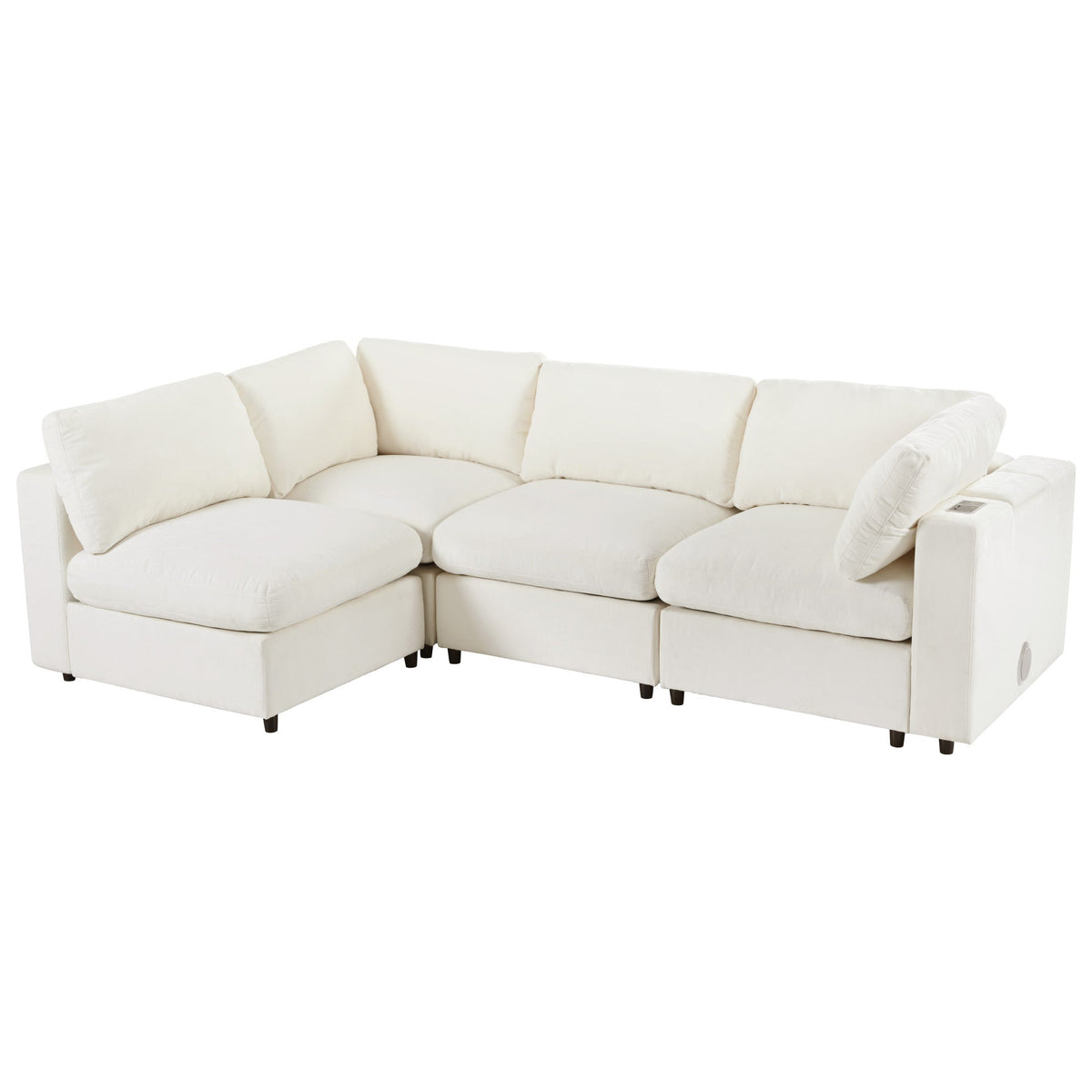 Roomfitters Upholstered Modular Sofa with Storage, 4-Seater Chenille Sectional, Smart Charging Hub, Bluetooth Speaker Roomfitters