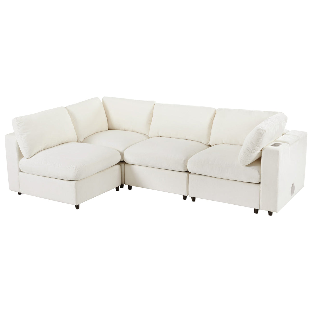 Roomfitters 133.5" Upholstered Modular Sectional Sofa with Storage Space and Built-in USB Charging for Living Room, Beige Roomfitters