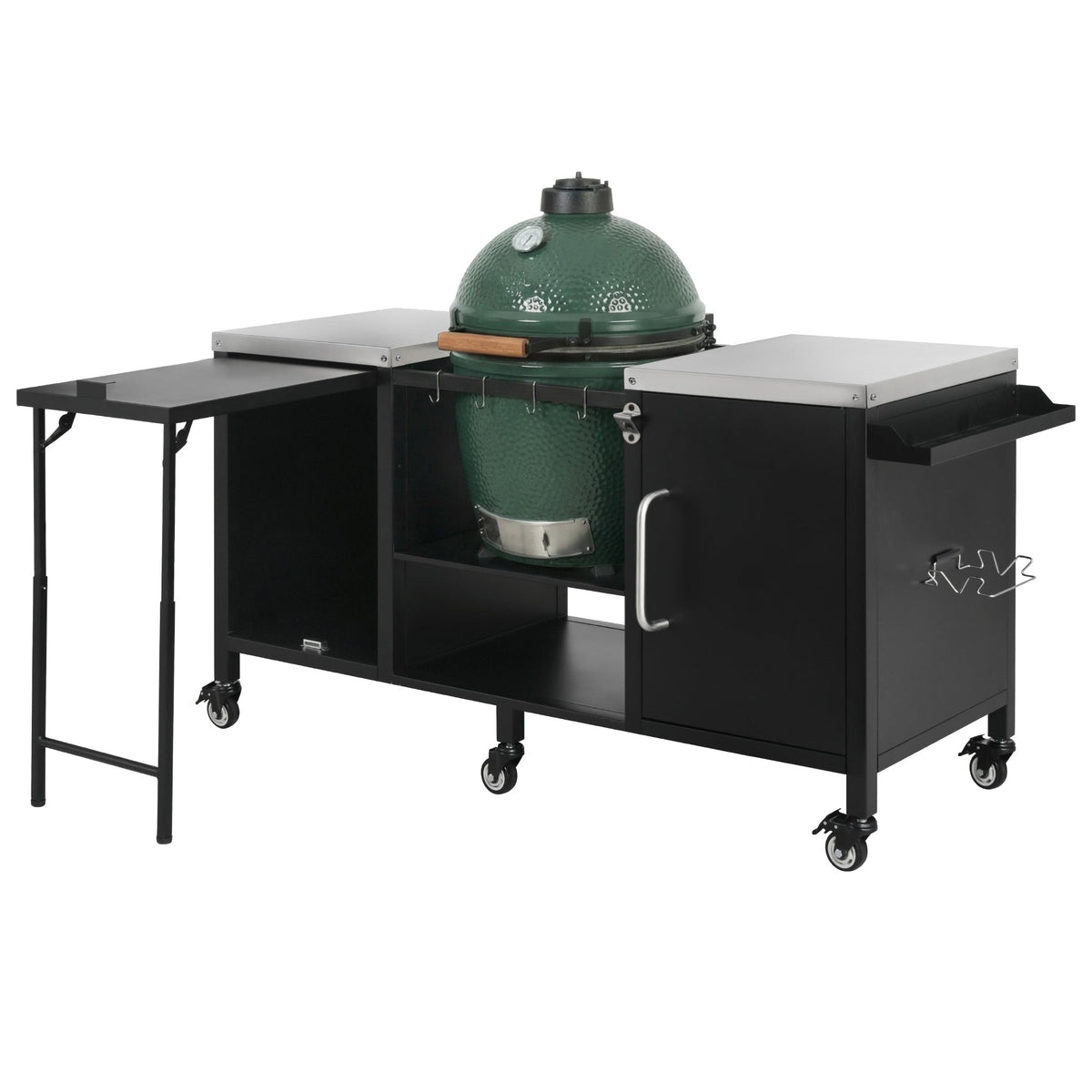 Roomfitters 72.4"W Extra Large Grill Cart, Outdoor Kitchen Prep Station with Stainless Steel Top and Folding Side Table, Black