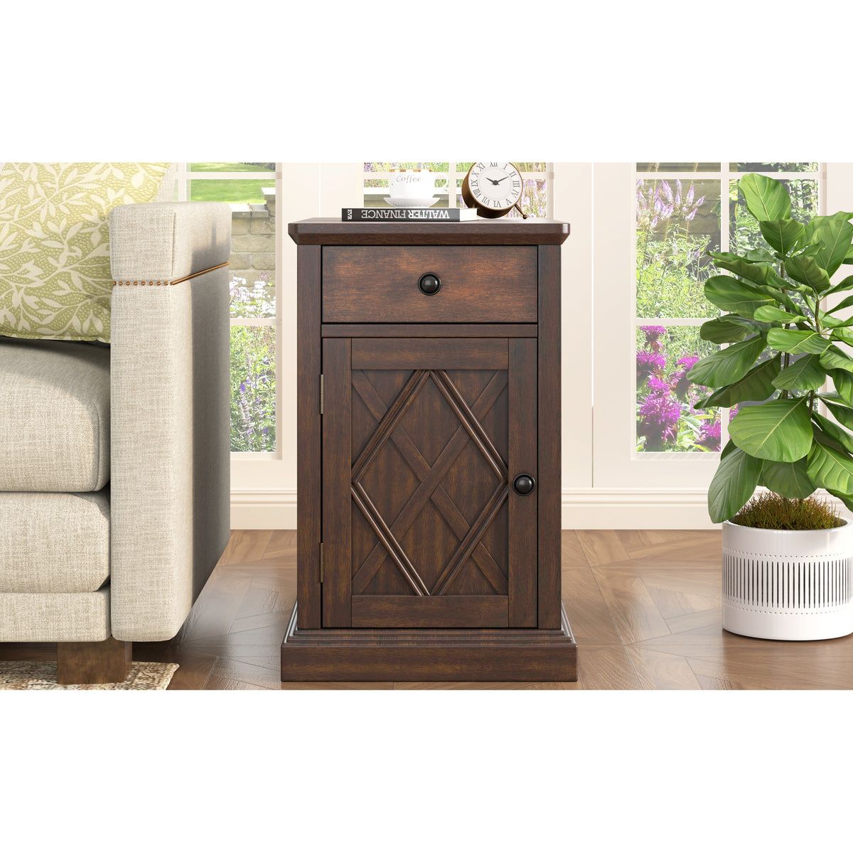 variant-group:rf-n724p353565d|Roomfitters Classic Charging End Table with USB Ports and Storage Drawer, Antique Brown
