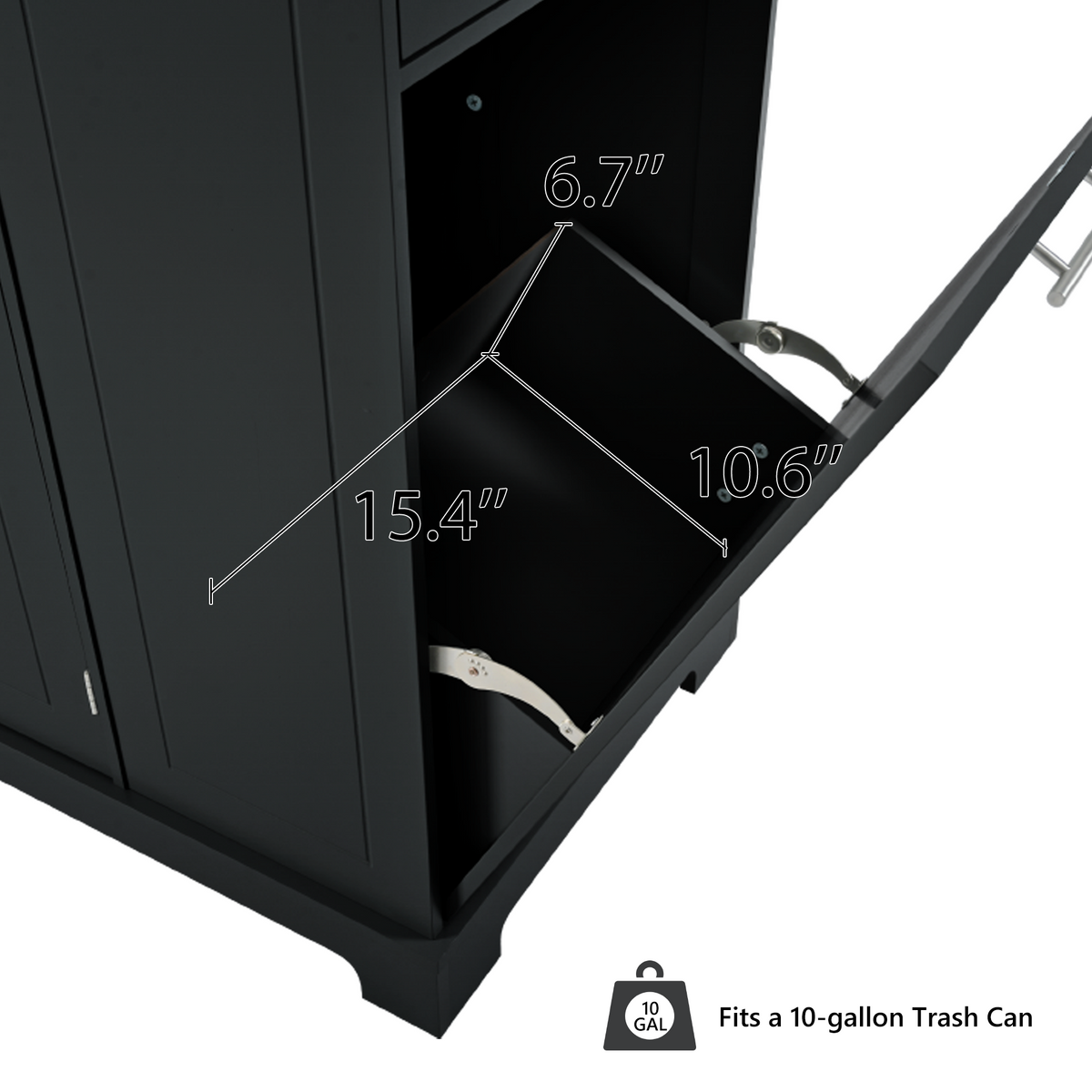 variant-group:rf-n707s221571b|Roomfitters Kitchen Island with Tilt Out Trash Can and Power Outlet, Fluted Storage Cabinet on Wheels, Black