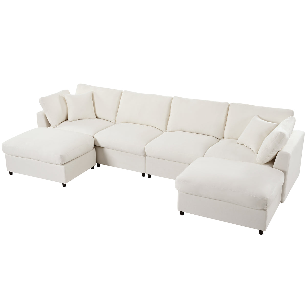 variant-group:rf-n711wy000474aaa|Roomfitters 128.2-Inch Customizable U-Shaped Sectional Sofa, 6-Seater Chenille Couch, 2 Movable Ottomans, Pit Lounge, Beige