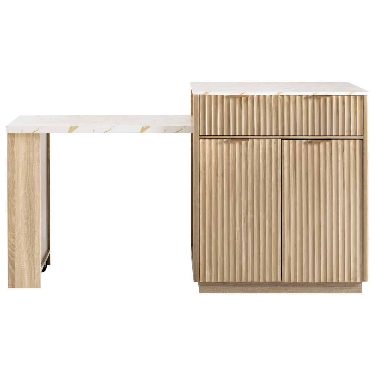 variant-group:rf-n707s000018y|Roomfitters 82.6" Fluted Kitchen Island with 51" Extendable Dining Table for 4-6, Power Outlet, Natural