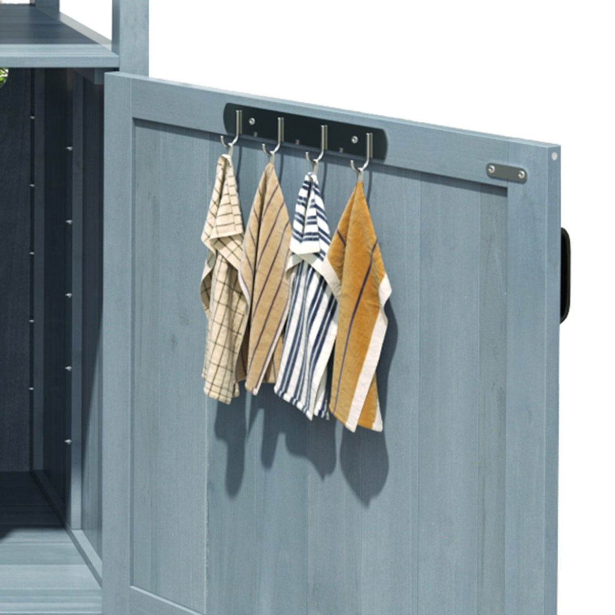 variant-group:rf-n707p250628g|Roomfitters 53.3" Outdoor Kitchen Island with Raised Shelf, Wood Storage Cabinet, Stainless Steel Top, Rolling Grill Cart, Grey Blue