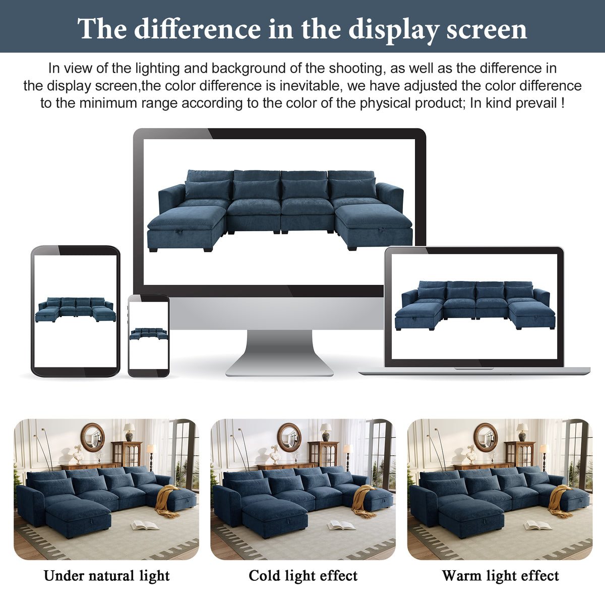 variant-group:rf-n711wy000491aac|Roomfitters 131.3-Inch Modern U-Shaped Sectional Sofa, 6-Seater Linen Blend Couch, 2 Storage Ottomans, Pit Lounge, Dark Blue