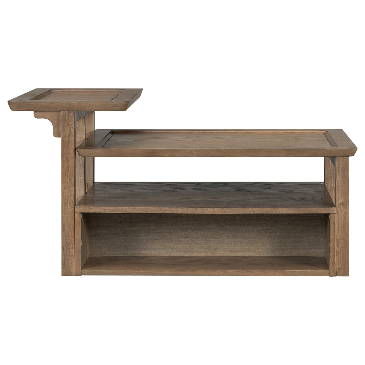 variant-group:rf-n724p232190d|Roomfitters Modern Coffee Table with Open Shelf, Dual Tabletops and Rattan Accent Storage, Walnut