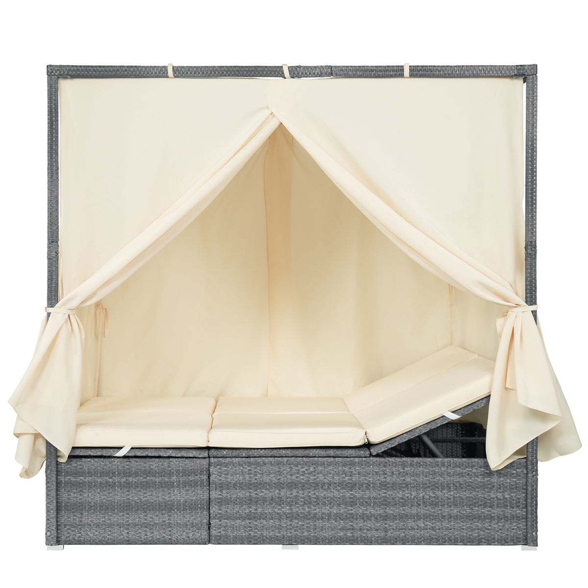 variant-group:rf-n711wy000471aaa|Roomfitters Modern Tropical Beige PE Rattan Outdoor Double Sun Lounger, Patio Daybed, Adjustable Recline, Canopy