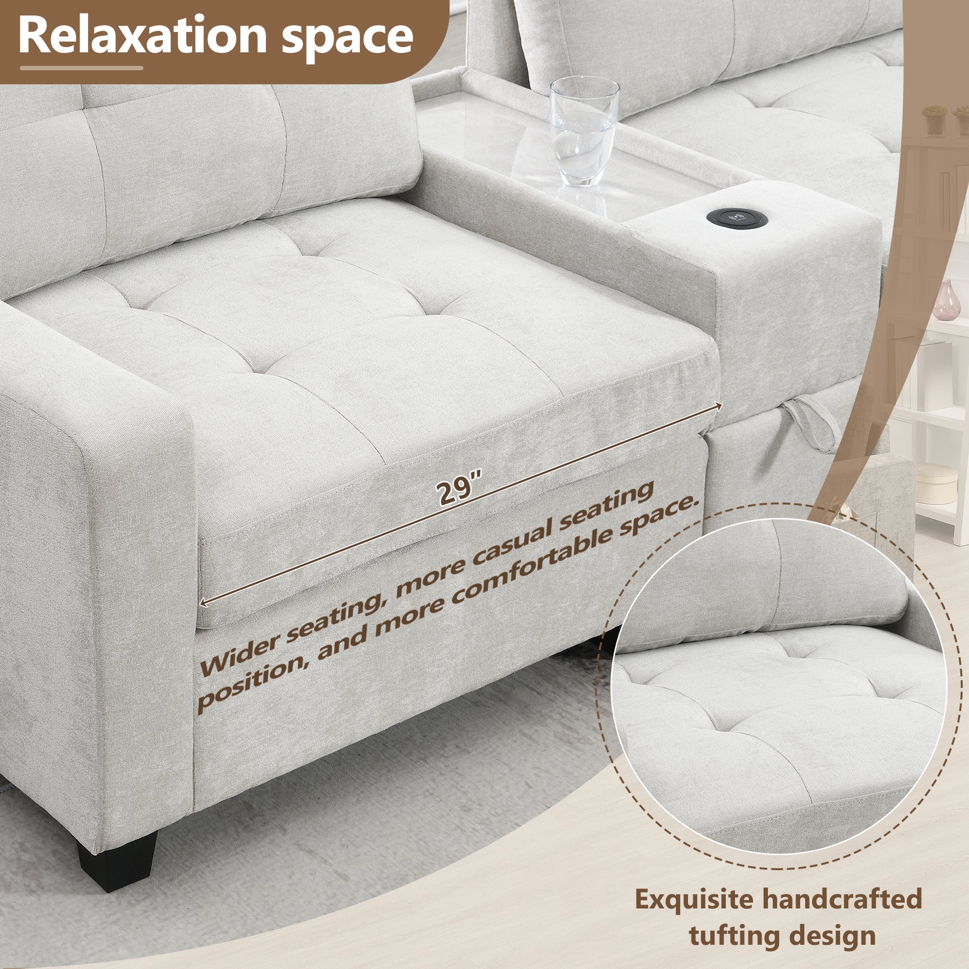 variant-group:rf-n723s1191k|Roomfitters 104 Inch Modular Sectional Sofa with Console and Cup Holders, Upholstered L-Shape Couch for Home Decor, Light Gray