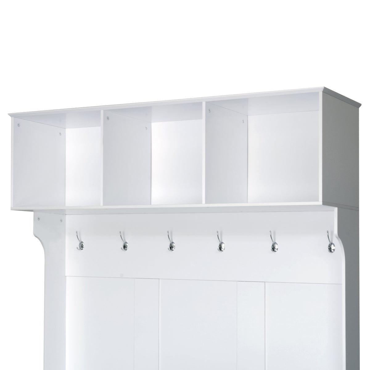 variant-group:rf-n724p264673k|Roomfitters 3-in-1 Hall Tree with 6 Hooks, Coat Rack and Entryway Bench, 57" Organizer with Drawer for Hallway or Living Room, White