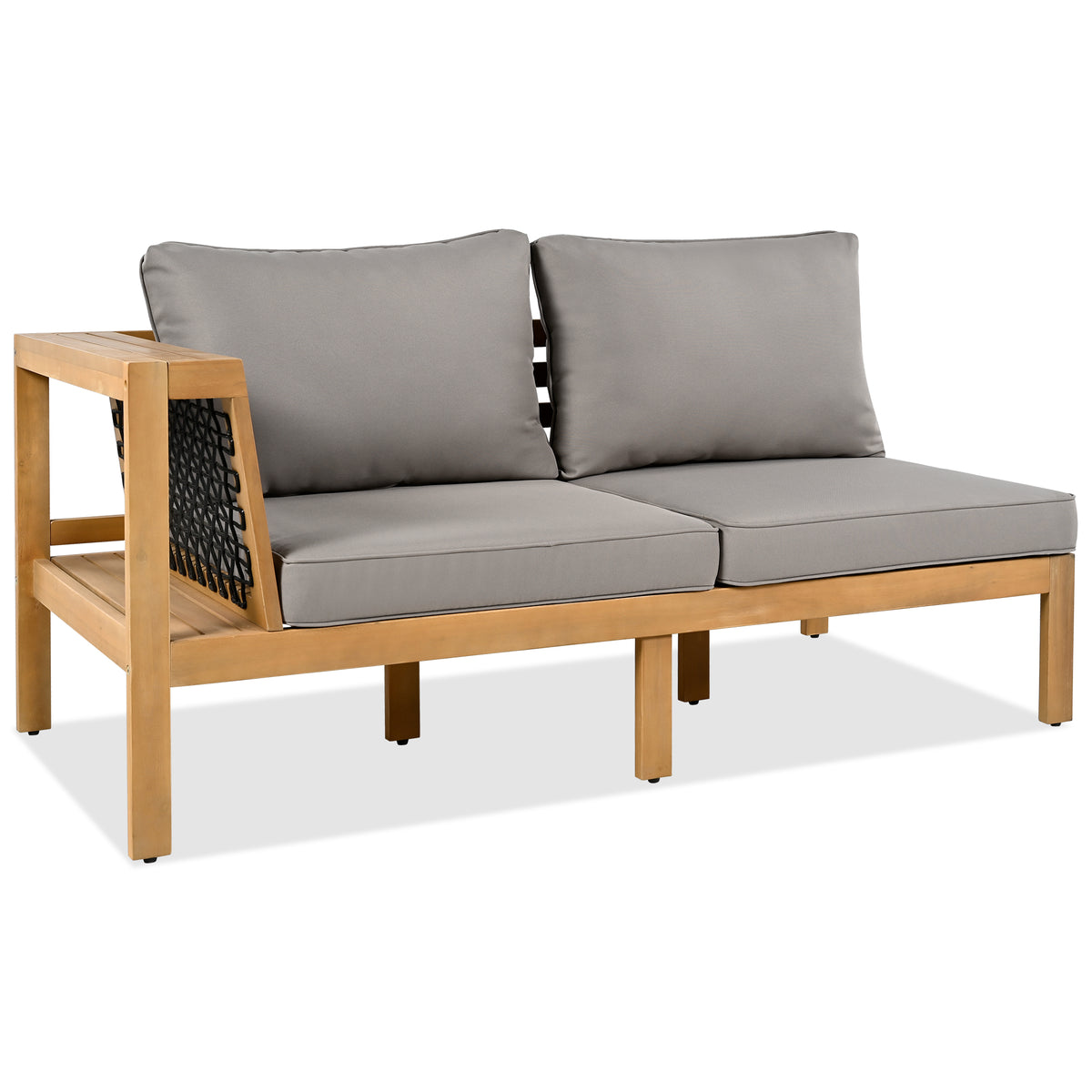 variant-group:rf-n704f201249e|Roomfitters 4-Piece Outdoor Sectional Sofa Set with Coffee Table and Built-in Side Shelves, Wood Frame, Gray+Natural