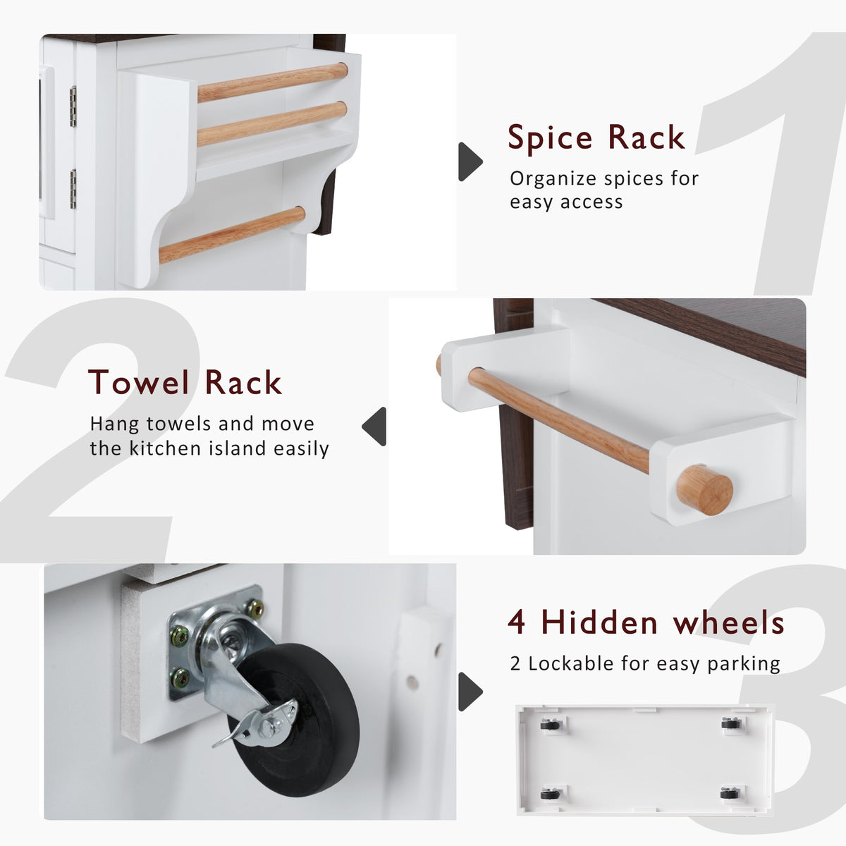 variant-group:rf-n707s300277w|Roomfitters 54.9" Kitchen Island with Drop Leaf, Rolling Kitchen Cart with Barn Door and Glass Door, Storage Cabinet, White
