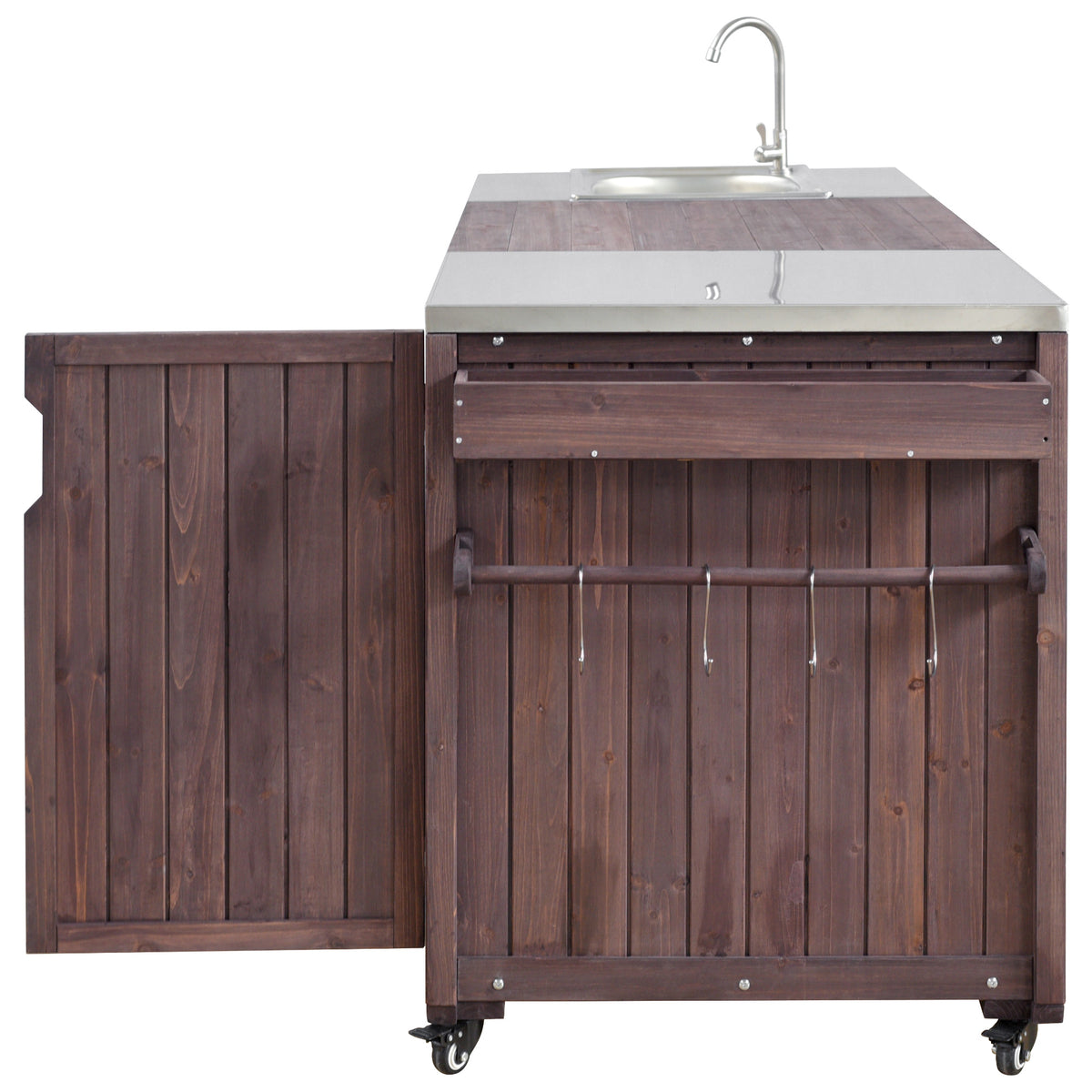 variant-group:rf-n707s000022z|Roomfitters 75.4" Outdoor Kitchen Island with Sink, Fir Wood Grill Cart for XL Green Egg & Tabletop Grills, Brown